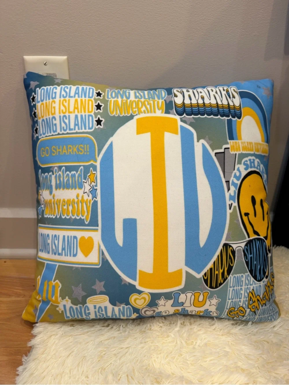 Long Island University Sharks Decorative Pillow - Blue & Yellow